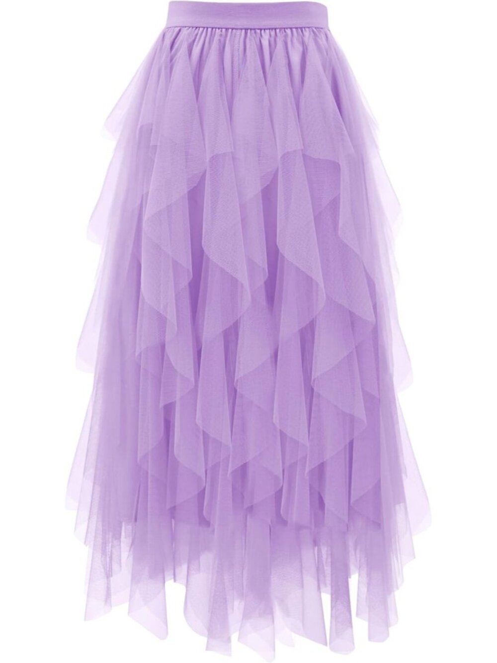 Women's Purple High Waist Layered Tulle Mesh Ruffle Asymmetric Midi Tutu Skirt